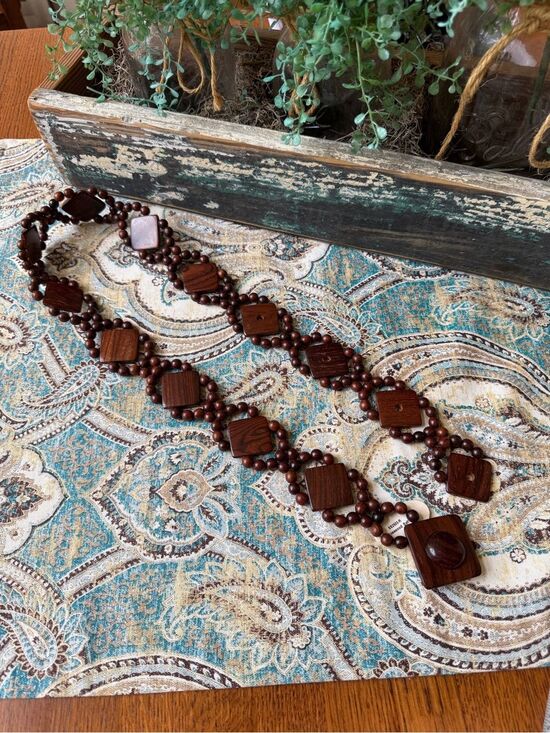 Rosewood Beaded Belt Adjustable Peg Closure Exotic Wood Boho NWT Costa Rica main image 4